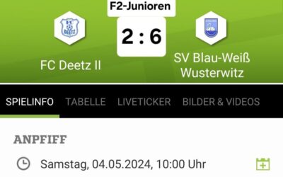 F2-Junioren unterliegen Blau-Weiß Wusterwitz